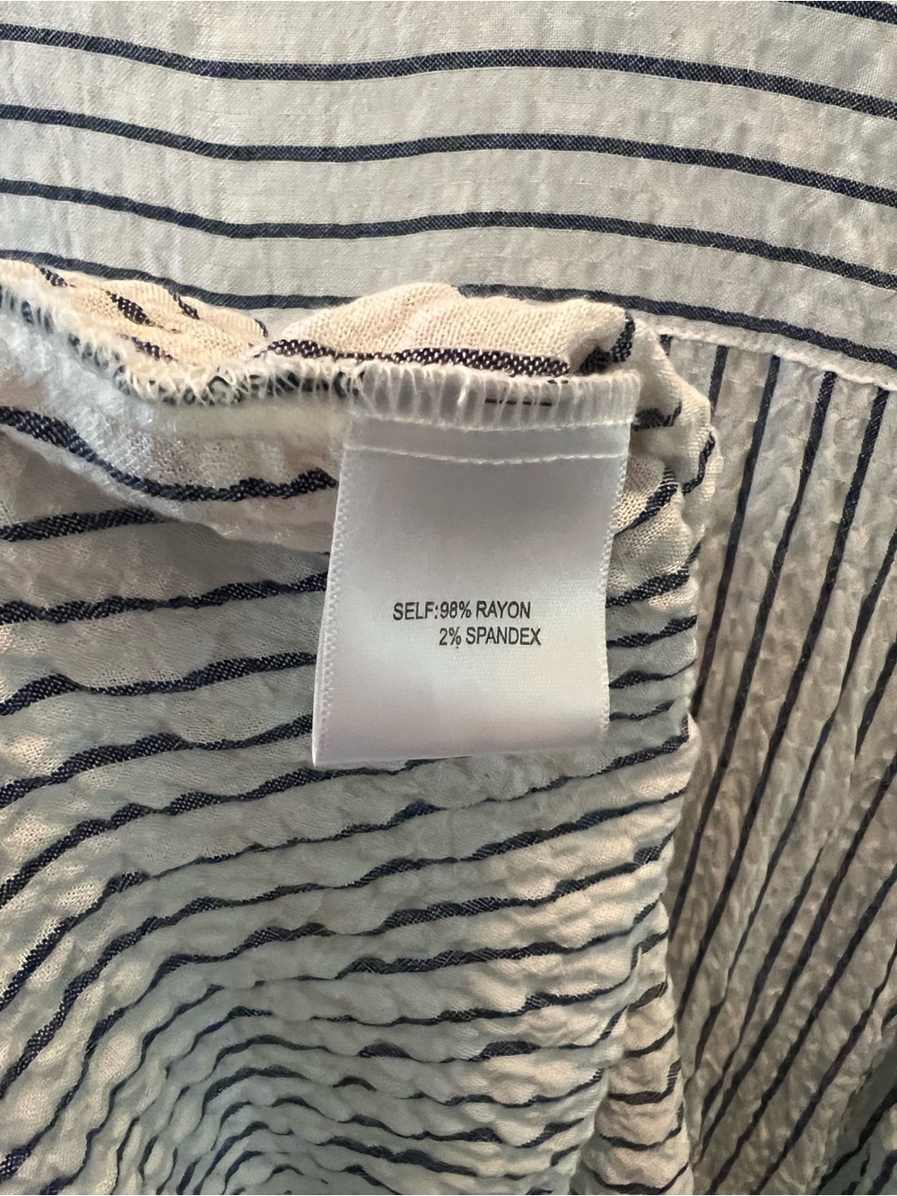 Jane and Delancey White Top with Blue Pinstripes V-Neck Tunic. 1x - Picture 5 of 6
